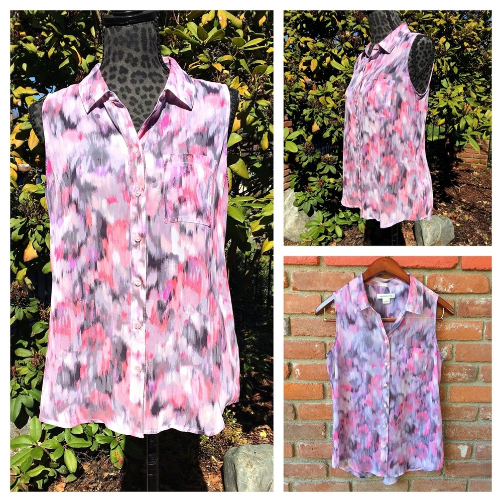 Liz Claiborne Pink and Gray Sleeveless Blouse  - Size Small